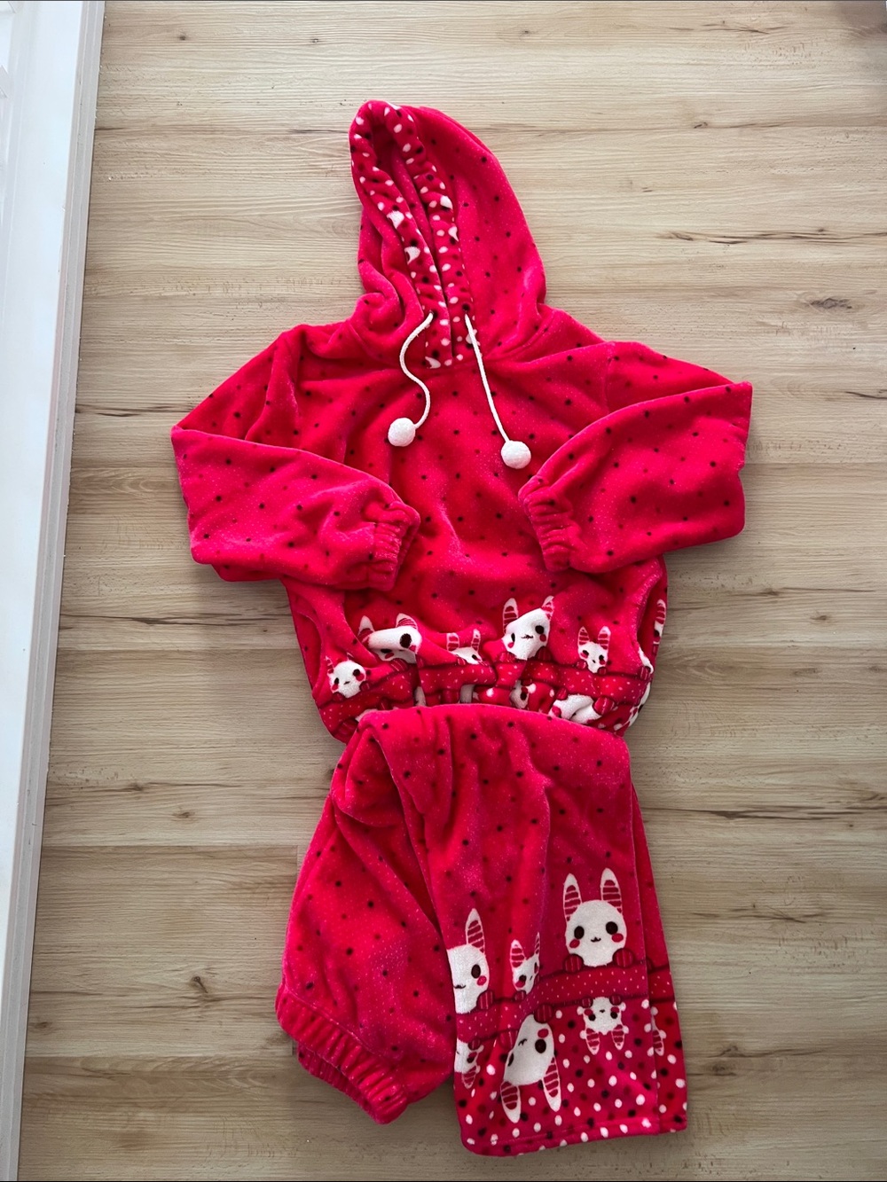 BNWOT! Korean Women’s Pink Bunny Hooded micro Fleece Pajama/Lounge Set
